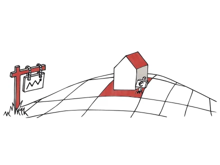 Haus mit Schild für Grundstückspreis
